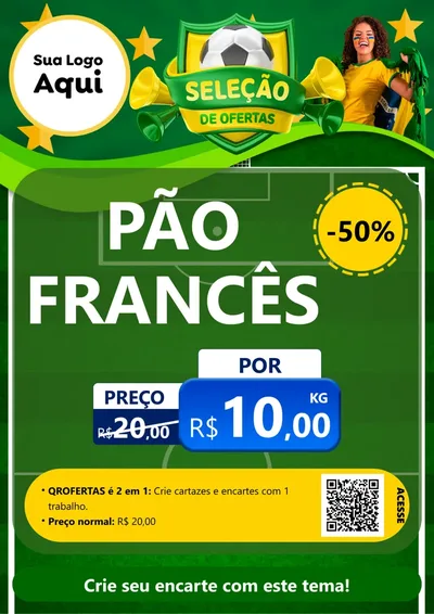 Modelo de Cartaz para Cartaz A4 Vertical com o tema Seleção de Ofertas - Copa para Padaria