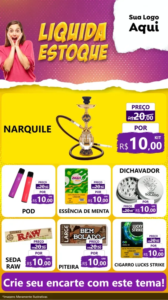 Modelo de Rede Social para Stories com o tema Liquida estoque para Tabacaria