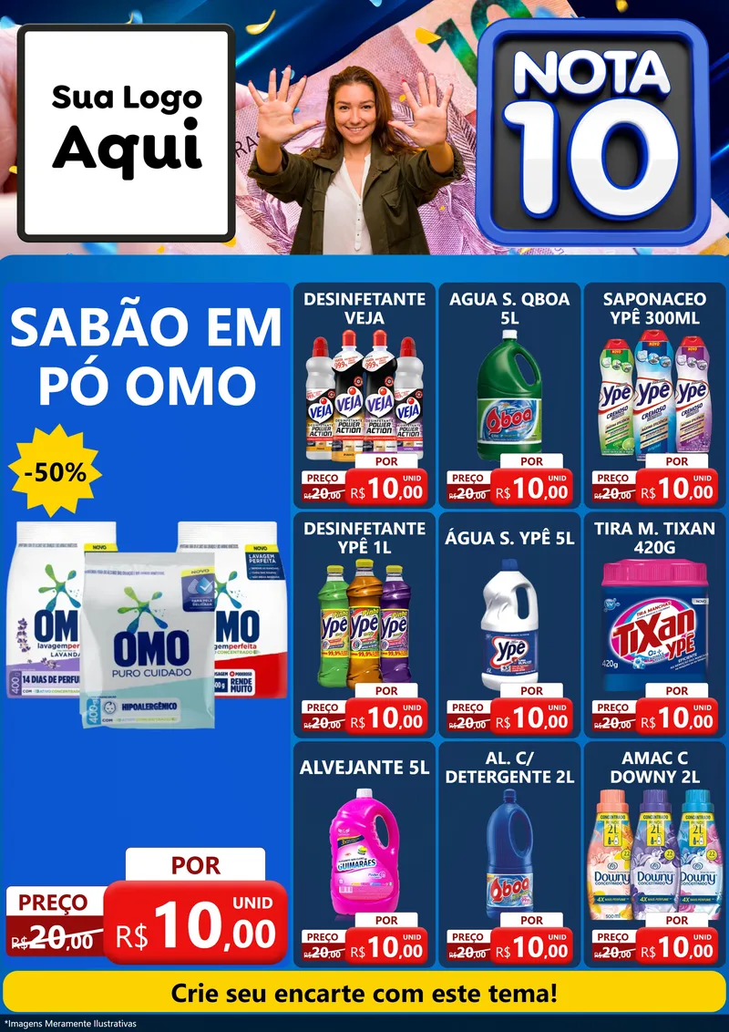 Modelo de Encarte para Encarte A4 Vertical com o tema Nota 10 para Produtos de Limpeza