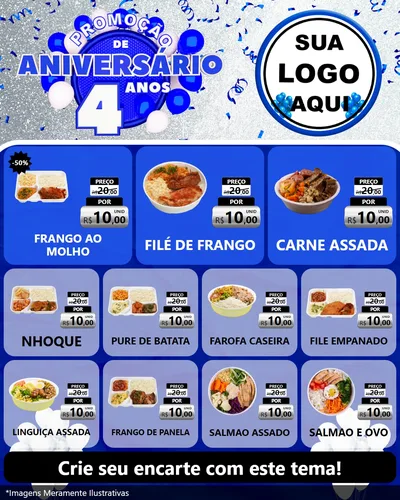 Modelo de Rede Social para Feed Instagram com o tema Promoção de Aniversário - 4 Anos para Restaurante
