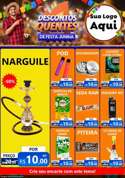 Modelo de Encarte para Encarte A4 Vertical com o tema Descontos Quentes de Festa Junina para Tabacaria