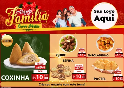 Modelo de Encarte para Encarte A4 Horizontal com o tema Alegria em Família Super Ofertas - Natal para Salgadaria