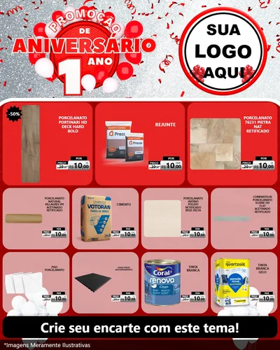 Modelo de Rede Social para Feed Instagram com o tema Promoção de Aniversário - 1 Ano para Pisos e revestimentos