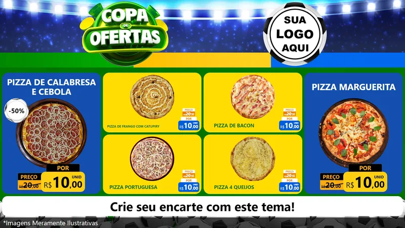 Modelo de TV para TV Horizontal com o tema Copa de Ofertas para Pizzaria