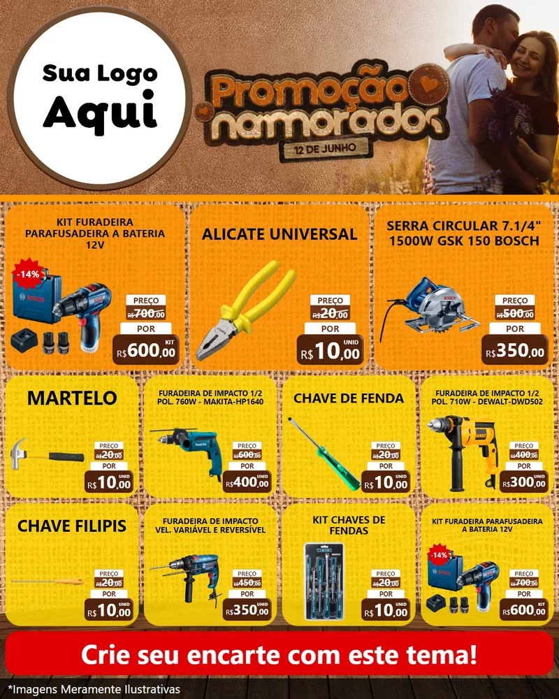 Modelo de Rede Social para Feed Instagram com o tema Promoção Namorados para Maquinas e Ferramentas