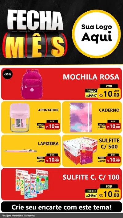 Modelo de TV para TV Vertical com o tema Fecha Mês para Papelaria