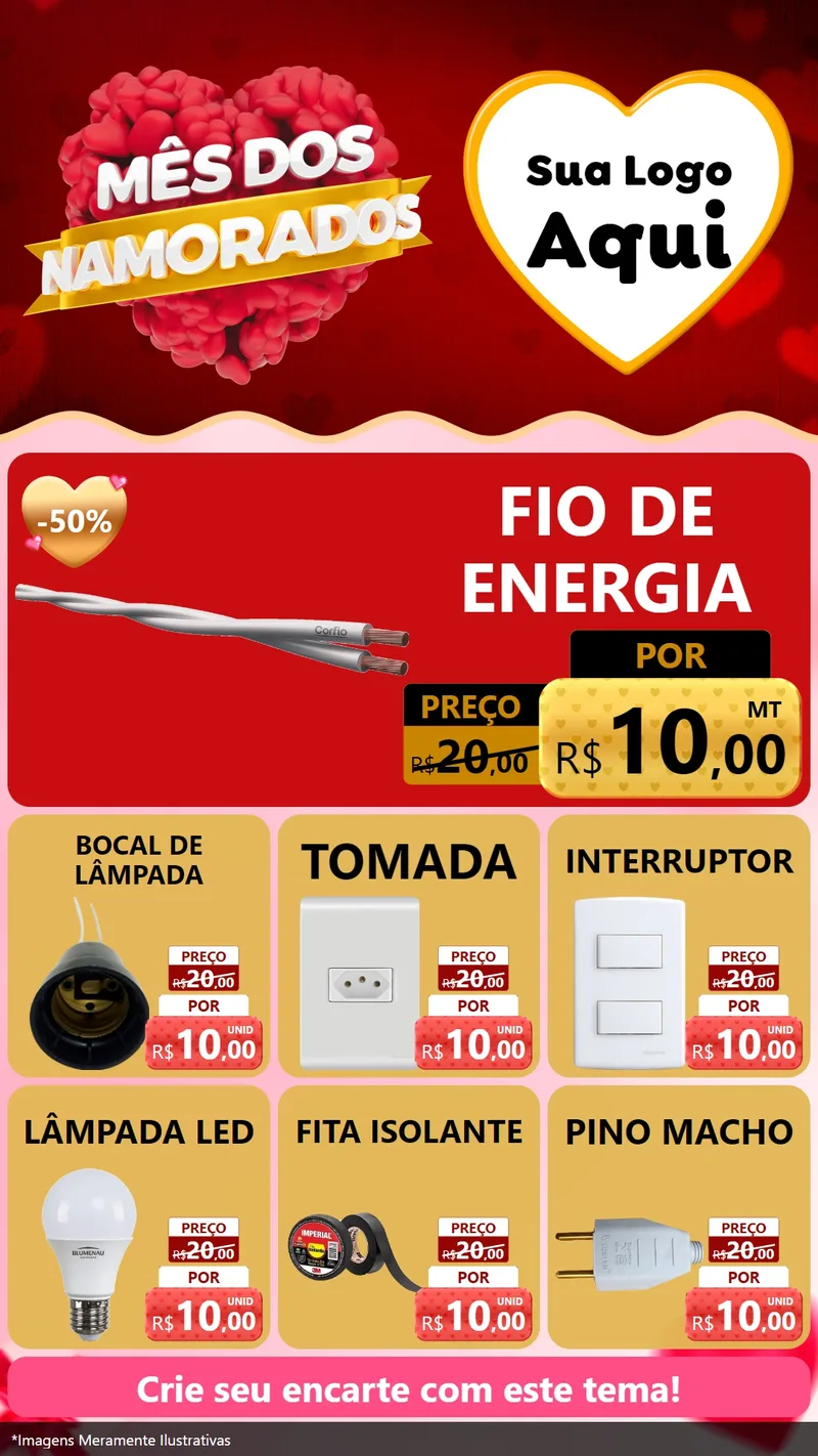 Modelo de Rede Social para Stories com o tema Mês dos Namorados para Materiais Elétricos