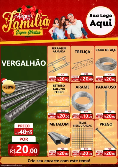 Modelo de Encarte para Encarte A4 Vertical com o tema Alegria em Família Super Ofertas - Natal para Ferragens