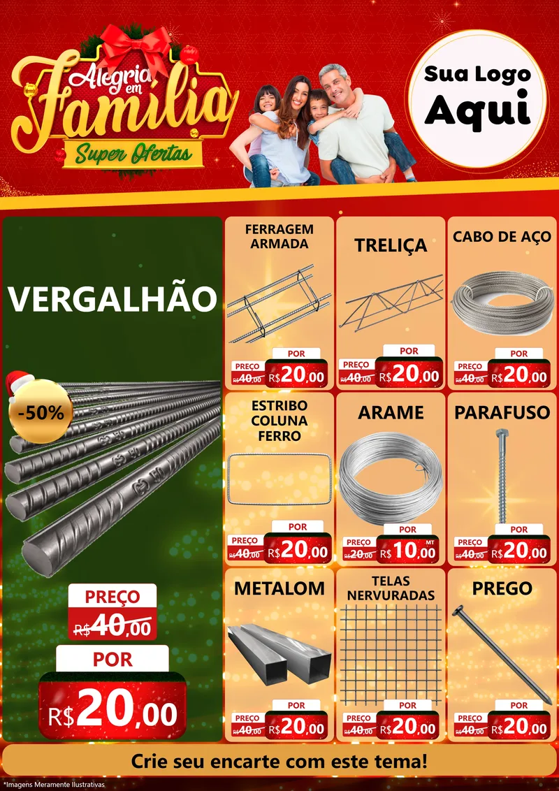 Modelo de Encarte para Encarte A4 Vertical com o tema Alegria em Família Super Ofertas - Natal para Ferragens