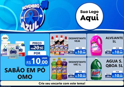 Modelo de Encarte para Encarte A4 Horizontal com o tema Novembro Azul para Produtos de Limpeza