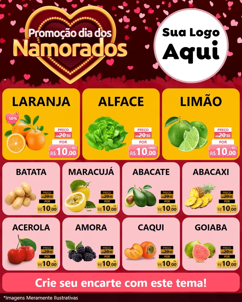 Modelo de Rede Social para Feed Instagram com o tema Promoção Dia Dos Namorados para Hortifrúti