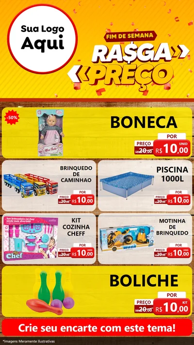 Modelo de TV para TV Vertical com o tema Fim de Semana Rasga Preços para Brinquedos