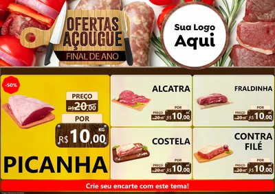 Modelo de Encarte para Encarte A4 Horizontal com o tema Ofertas Açougue - Fim de Ano para Açougue