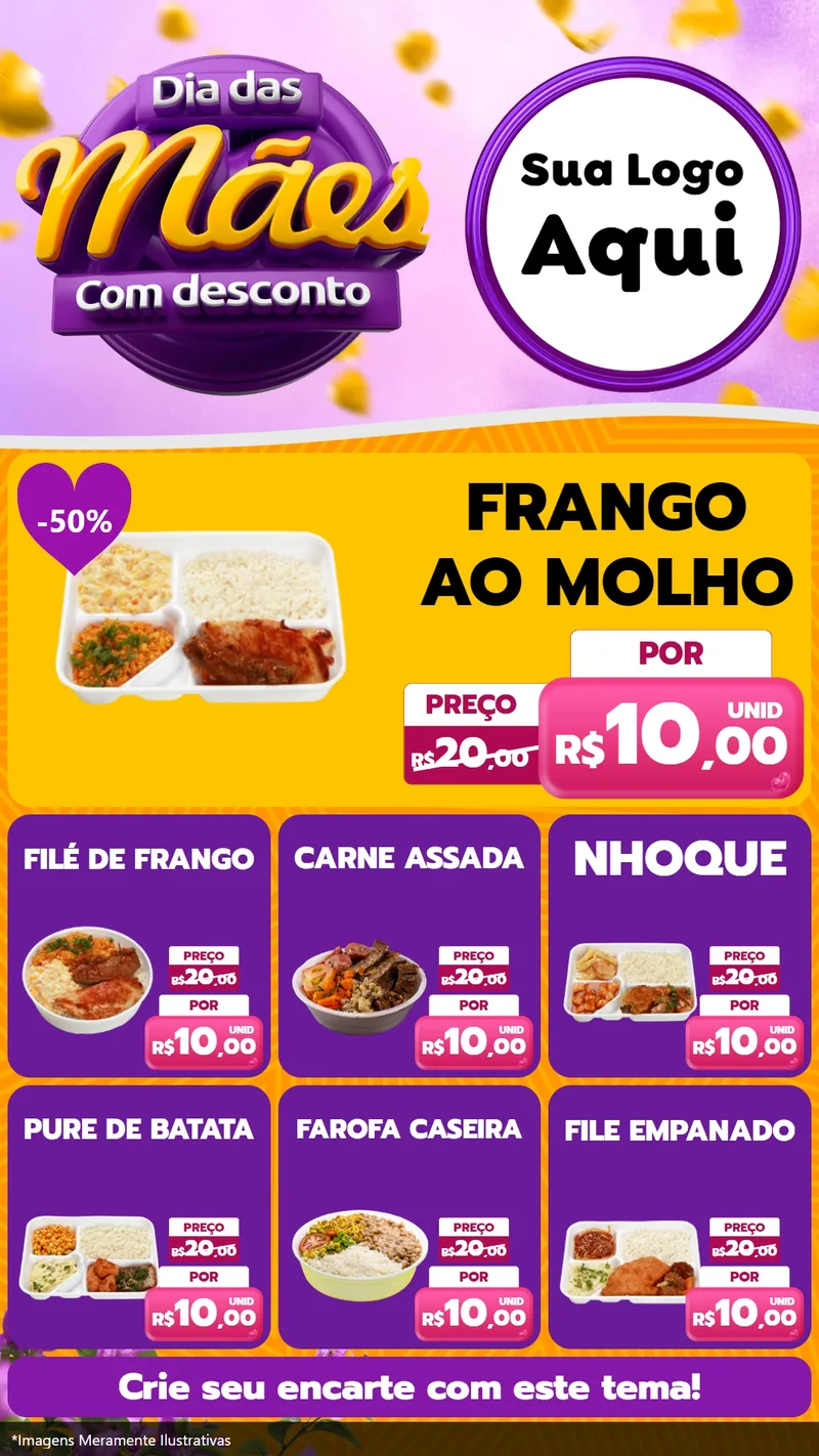 Modelo de Rede Social para Stories com o tema Dia das Mães com Desconto para Restaurante