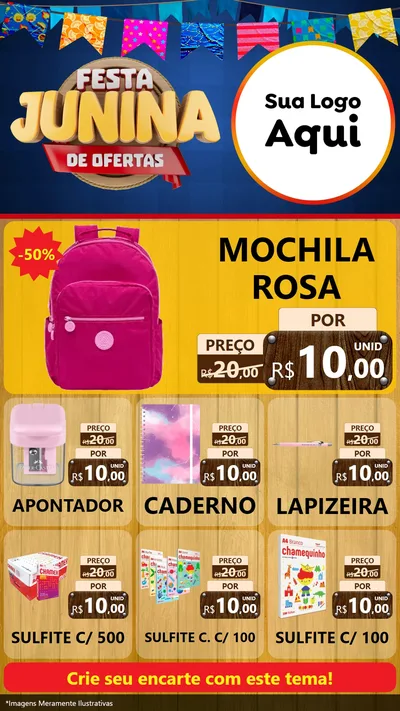 Modelo de Rede Social para Stories com o tema Festa Junina de Ofertas para Papelaria