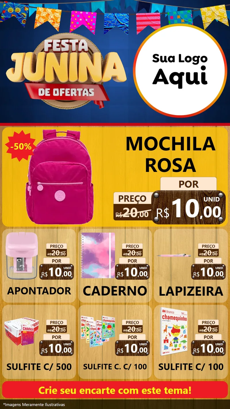 Modelo de Rede Social para Stories com o tema Festa Junina de Ofertas para Papelaria