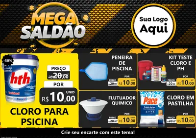 Modelo de Encarte para Encarte A4 Horizontal com o tema Mega Saldão para Produtos para Piscina