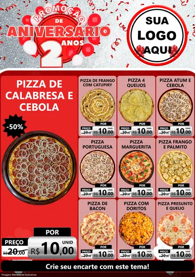 Modelo de Encarte para Encarte A4 Vertical com o tema Promoção de Aniversário - 2 Anos para Pizzaria