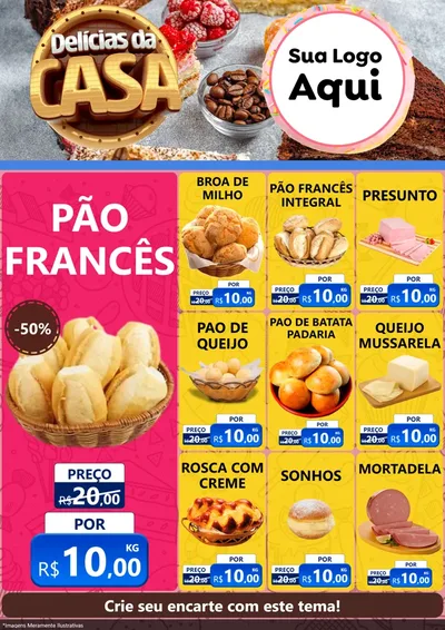 Modelo de Encarte para Encarte A4 Vertical com o tema Delícias da Casa para Padaria