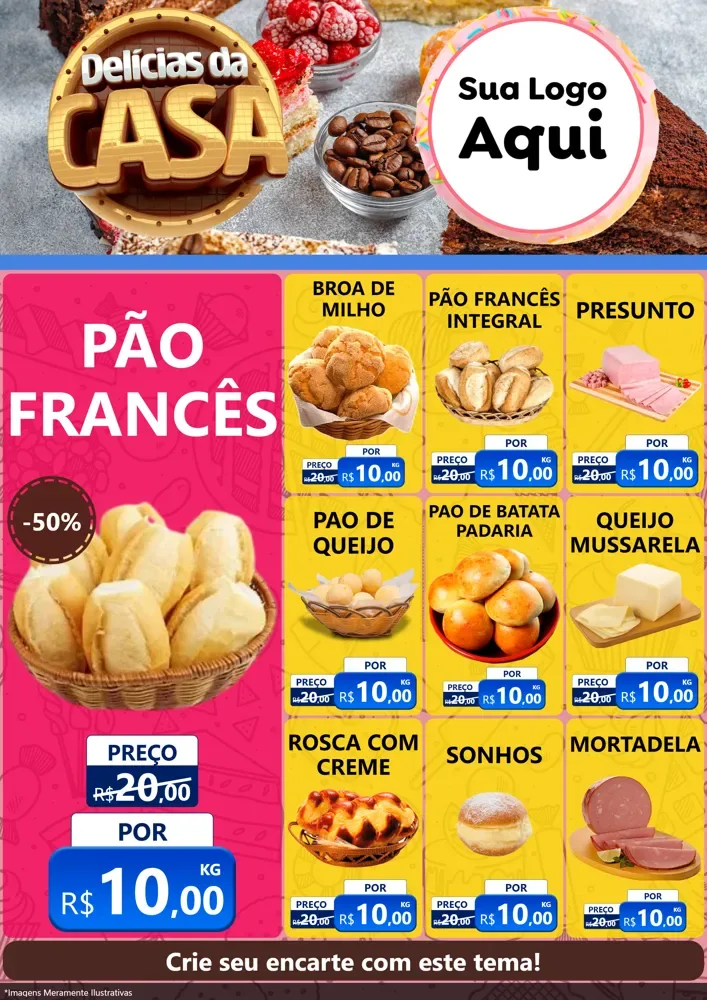 Modelo de Encarte para Encarte A4 Vertical com o tema Delícias da Casa para Padaria