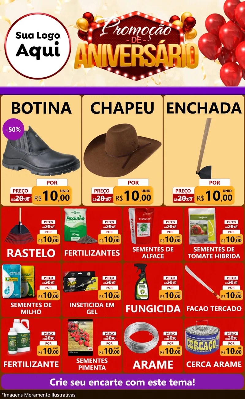 Modelo de Encarte para Encarte Grande com o tema Promoção de Aniversário para Agropecuária