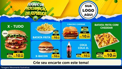 Modelo de TV para TV Horizontal com o tema Feriado da Proclamação da República para Hamburgueria
