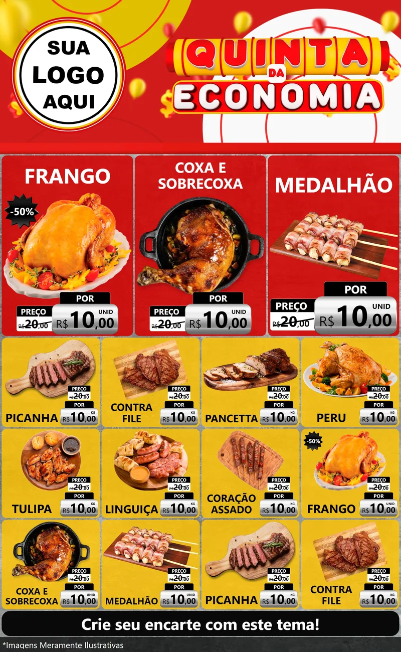 Modelo de Encarte para Encarte Grande com o tema Quinta da Economia para Assados