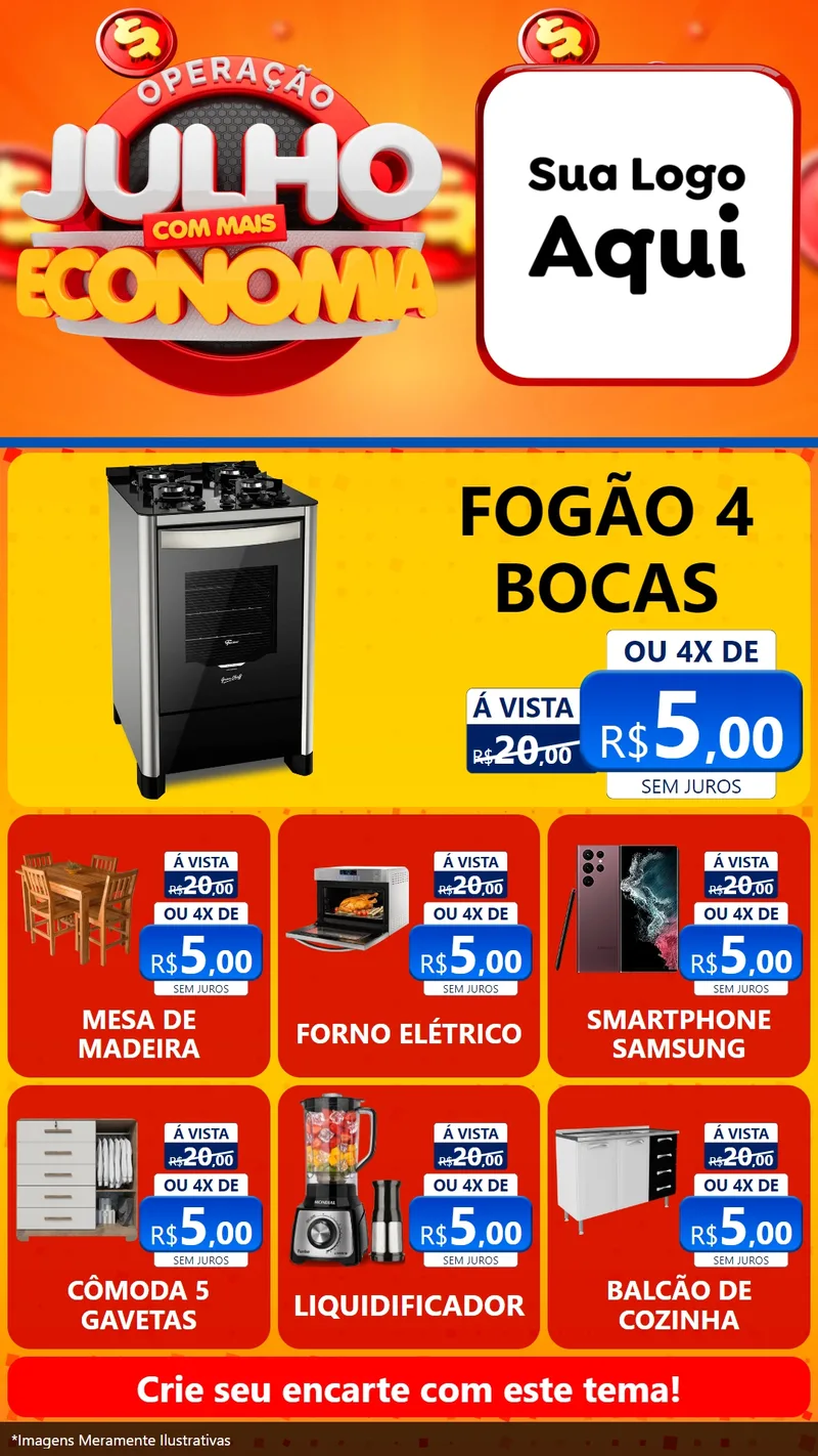 Modelo de Rede Social para Stories com o tema Operação Julho Com Mais Economia para Móveis e Eletro