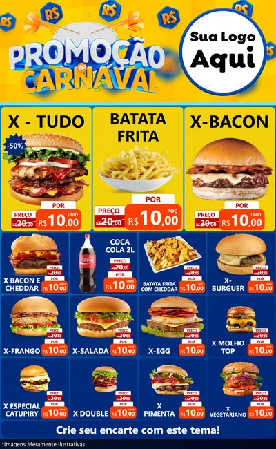 Modelo de Encarte para Encarte Grande com o tema Promoção de Carnaval para Hamburgueria
