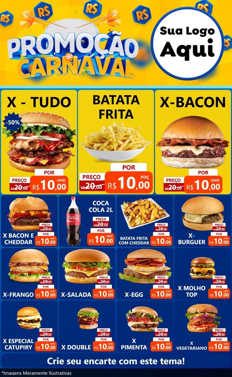 Modelo de Encarte para Encarte Grande com o tema Promoção de Carnaval para Hamburgueria