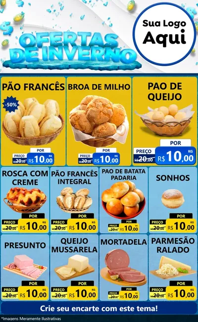 Modelo de Encarte para Encarte Grande com o tema Ofertas de Inverno para Padaria
