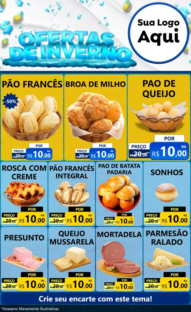 Modelo de Encarte para Encarte Grande com o tema Ofertas de Inverno para Padaria