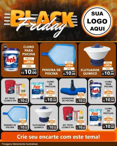 Modelo de Rede Social para Feed Instagram com o tema Black Friday para Produtos para Piscina