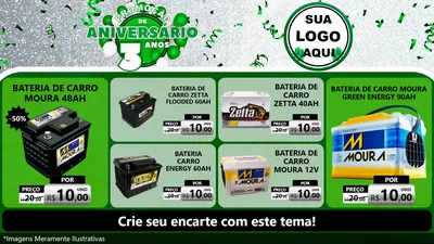 Modelo de TV para TV Horizontal com o tema Promoção de Aniversário - 3 Anos para Baterias Elétricas