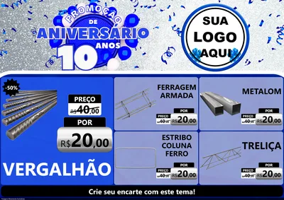 Modelo de Encarte para Encarte A4 Horizontal com o tema Promoção de Aniversário - 10 Anos para Ferragens