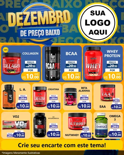 Modelo de Rede Social para Feed Instagram com o tema Dezembro de Preço Baixo para Suplementos alimentares