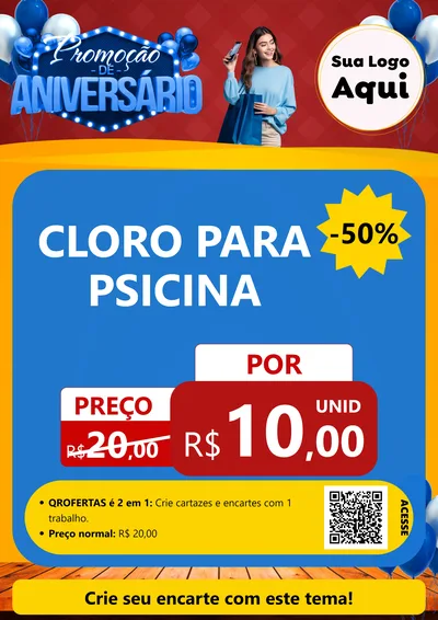 Modelo de Cartaz para Cartaz A4 Vertical com o tema Promoção de Aniversário para Produtos para Piscina