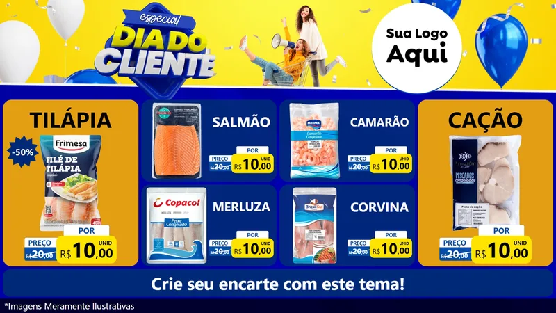 Modelo de TV para TV Horizontal com o tema Especial Dia do Cliente para Peixaria