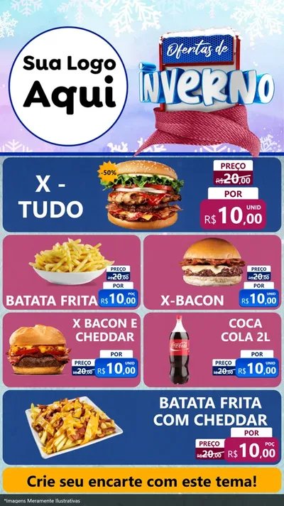 Modelo de TV para TV Vertical com o tema Ofertas de Inverno para Hamburgueria