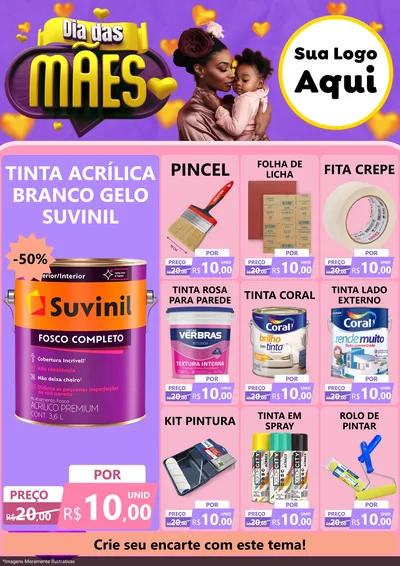 Modelo de Encarte para Encarte A4 Vertical com o tema Dia das Mães para Tintas e Ferramentas