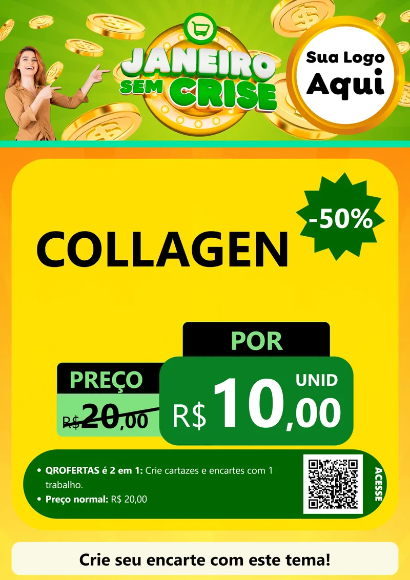 Modelo de Cartaz para Cartaz A4 Vertical com o tema Janeiro Sem Crise para Suplementos alimentares