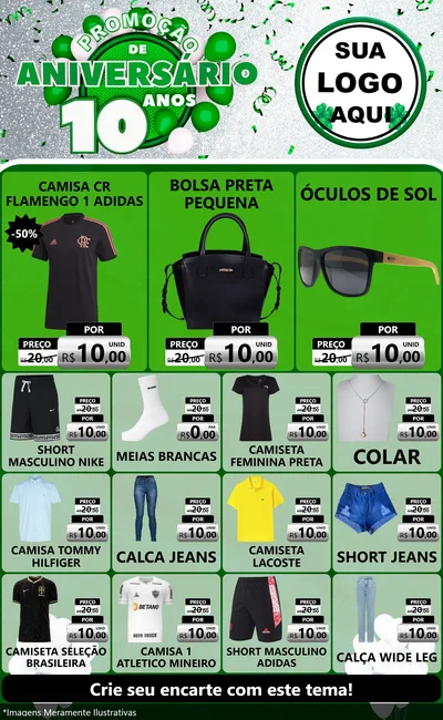 Modelo de Encarte para Encarte Grande com o tema Promoção de Aniversário - 10 Anos para Roupas e acessórios