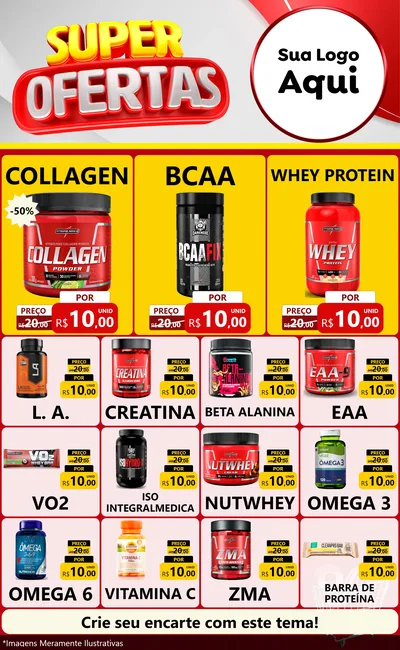 Modelo de Encarte para Encarte Grande com o tema Super Ofertas para Suplementos alimentares
