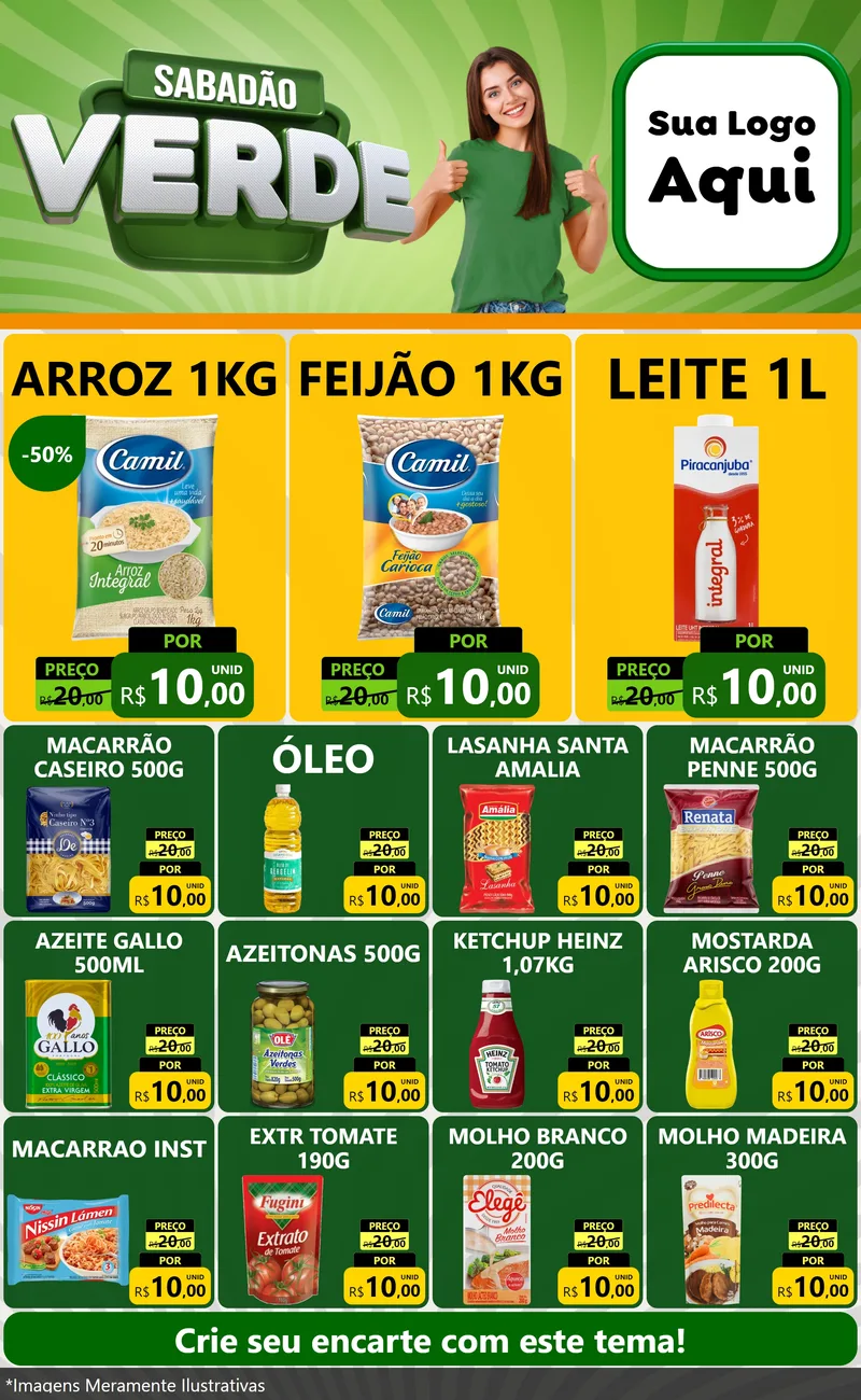 Modelo de Encarte para Encarte Grande com o tema Sabadão Verde para Supermercado