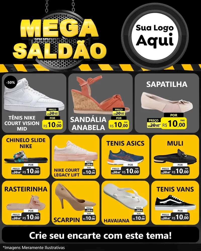 Modelo de Rede Social para Feed Instagram com o tema Mega Saldão para Calçados