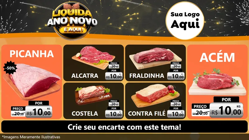 Modelo de TV para TV Horizontal com o tema Liquida Ano Novo É Aqui! para Açougue