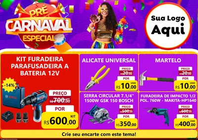 Modelo de Encarte para Encarte A4 Horizontal com o tema Pré-Carnaval Especial para Maquinas e Ferramentas