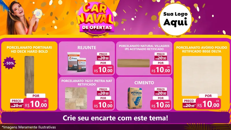 Modelo de TV para TV Horizontal com o tema Carnaval de Ofertas para Pisos e revestimentos