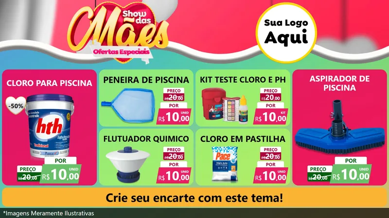 Modelo de TV para TV Horizontal com o tema Show das Mães - Ofertas Especiais para Produtos para Piscina