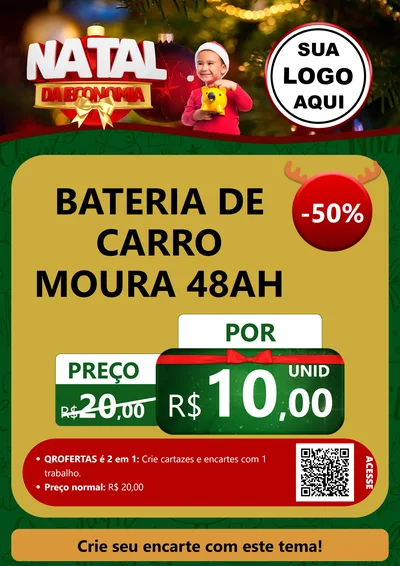 Modelo de Cartaz para Cartaz A4 Vertical com o tema Natal da Economia para Baterias Elétricas